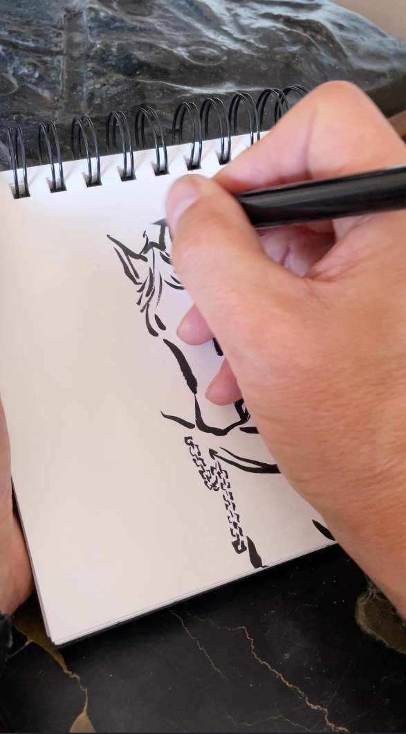 Dessin d'une sculpture classique d'un char romain en cour de réalisation