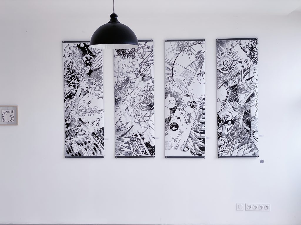 vue des 4 kakémonos dessins aléatoires